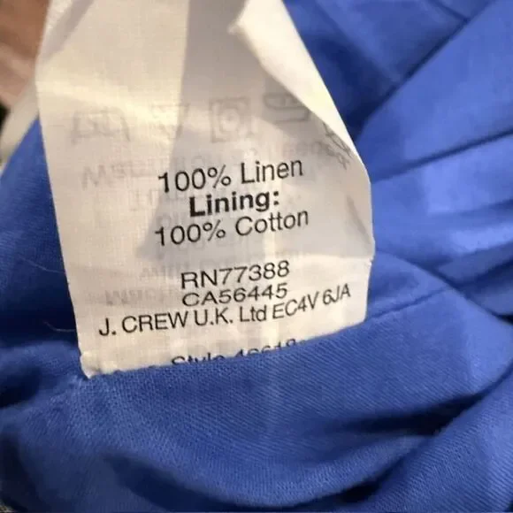 J. Crew 100% Linen Drawstring Mini Skirt Blue White Polkadot Pockets Size 8 - Picture 7 of 11